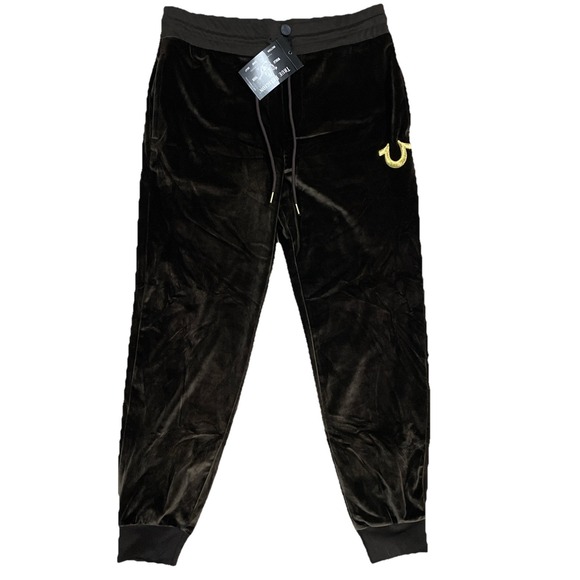 Mens True Religion Velour Jogger Pants Mocha 104979 Size Medium 34x29 - Picture 1 of 10
